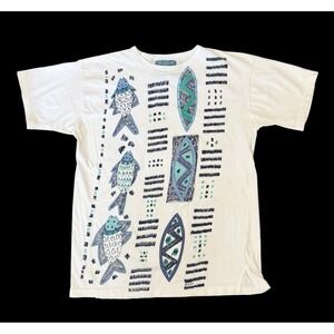 Vintage 90s Segrets Fish Print Tshirt Tee Shirt Size Large